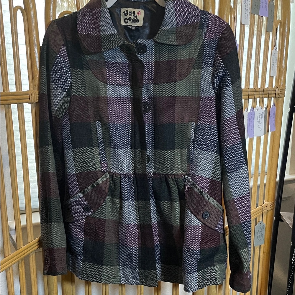 Volcom Plaid to the Bone Blazer Jacket Women’s S Black Brown Green